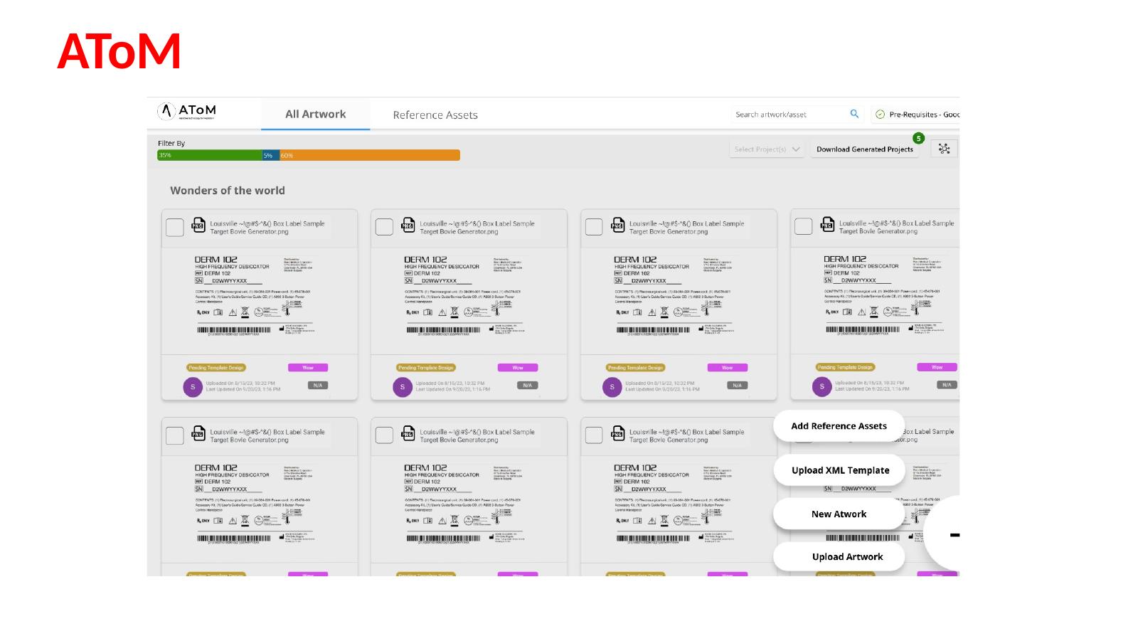   Artwork library showing generated label cards and workflow actions